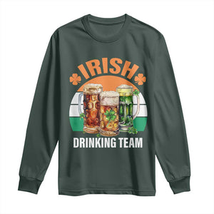 Funny Irish Drinking Team Long Sleeve Shirt St Patricks Day Vintage Beer Ireland Flag Clover TS11 Dark Forest Green Print Your Wear