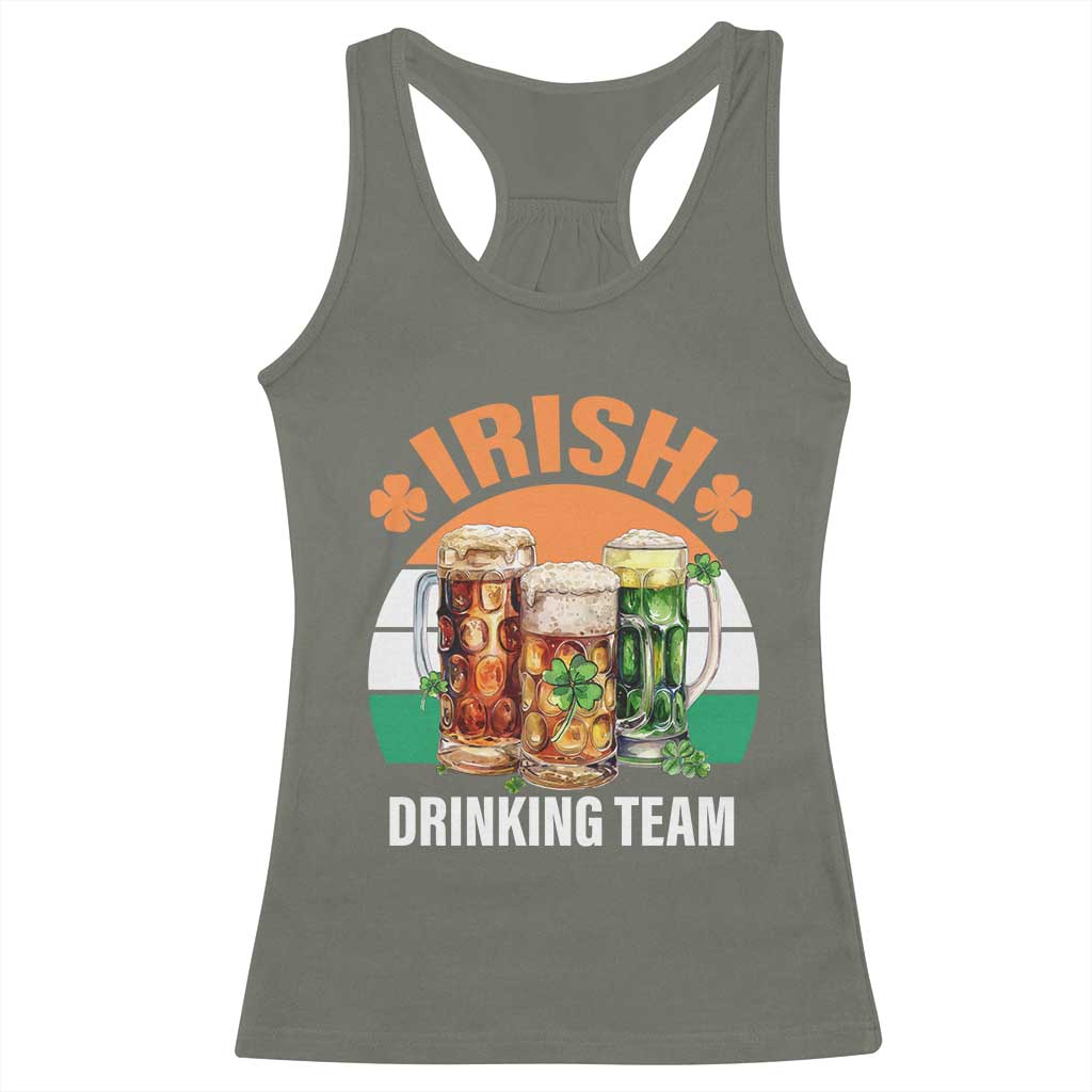 Funny Irish Drinking Team Racerback Tank Top St Patricks Day Vintage Beer Ireland Flag Clover TS11 Military Green Print Your Wear