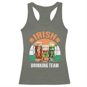 Funny Irish Drinking Team Racerback Tank Top St Patricks Day Vintage Beer Ireland Flag Clover TS11 Military Green Print Your Wear