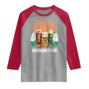 Funny Irish Drinking Team Raglan Shirt St Patricks Day Vintage Beer Ireland Flag Clover TS11 Sport Gray Red Print Your Wear