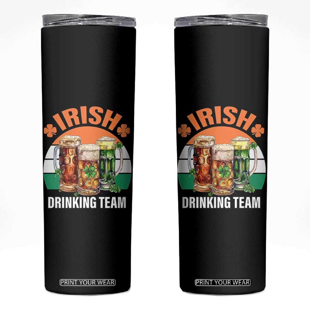 Funny Irish Drinking Team Skinny Tumbler St Patricks Day Vintage Beer Ireland Flag Clover TS11 Black Print Your Wear