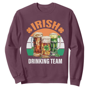 Funny Irish Drinking Team Sweatshirt St Patricks Day Vintage Beer Ireland Flag Clover TS11 Maroon Print Your Wear
