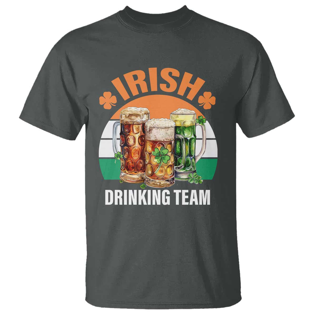 Funny Irish Drinking Team T Shirt St Patricks Day Vintage Beer Ireland Flag Clover TS11 Dark Heather Print Your Wear