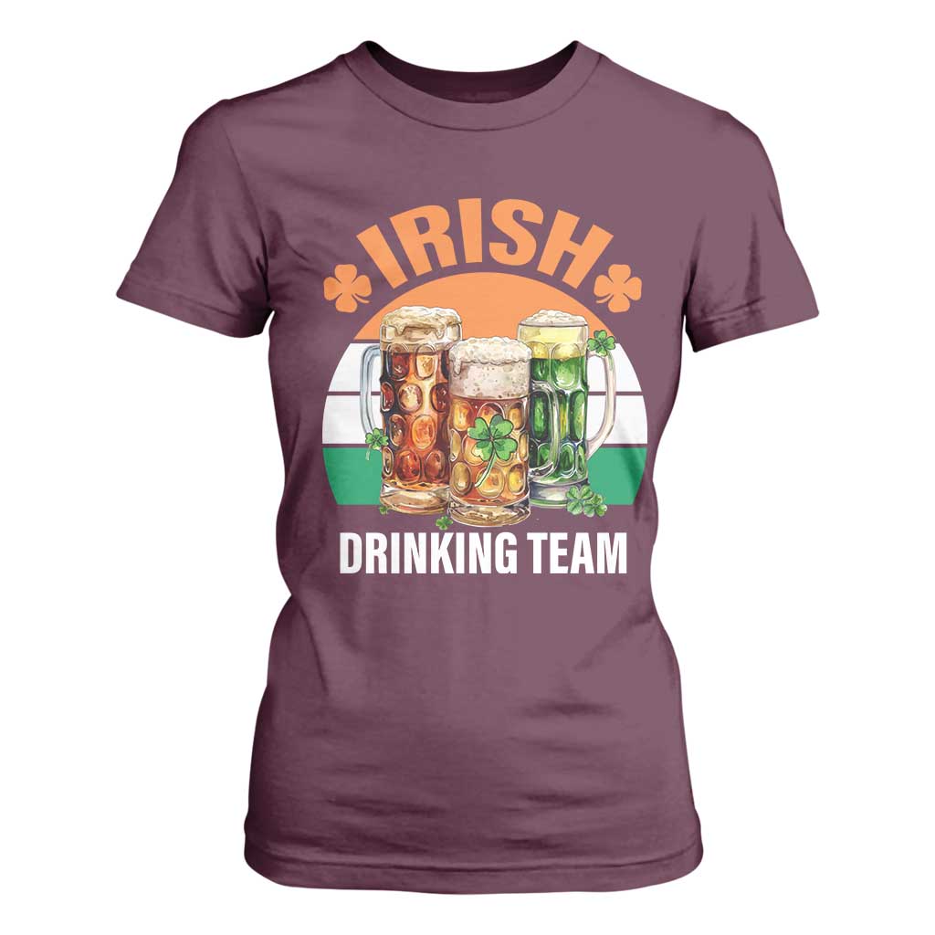 Funny Irish Drinking Team T Shirt For Women St Patricks Day Vintage Beer Ireland Flag Clover TS11 Maroon Print Your Wear