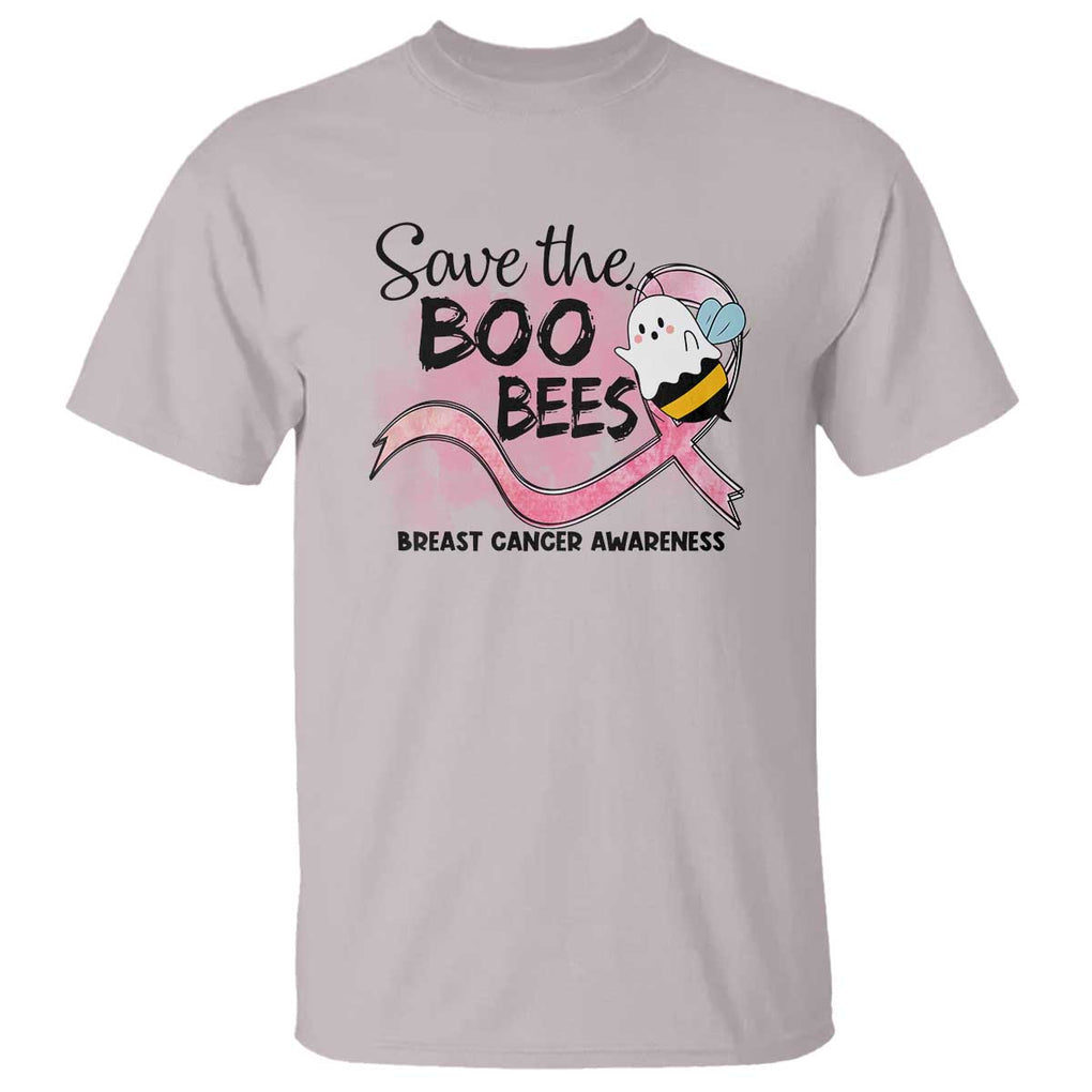 Funny Breast Cancer Halloween T Shirt Save The Boobees Ghost Bee Pink Ribbon TS11 Ice Gray Print Your Wear