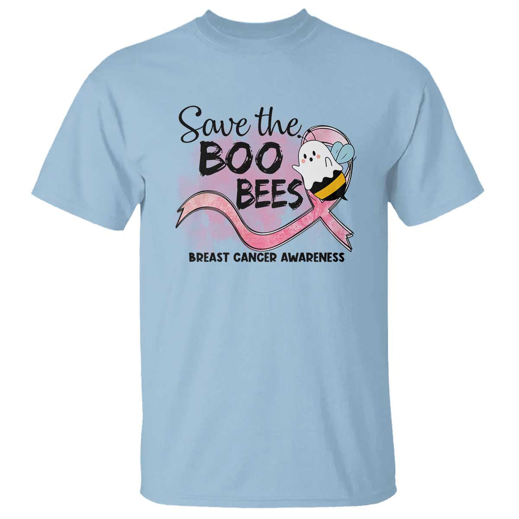 Funny Breast Cancer Halloween T Shirt Save The Boobees Ghost Bee Pink Ribbon TS11 Light Blue Print Your Wear