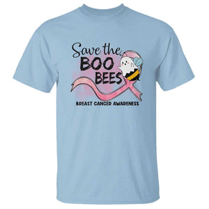 Funny Breast Cancer Halloween T Shirt Save The Boobees Ghost Bee Pink Ribbon TS11 Light Blue Print Your Wear