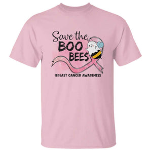 Funny Breast Cancer Halloween T Shirt Save The Boobees Ghost Bee Pink Ribbon TS11 Light Pink Print Your Wear