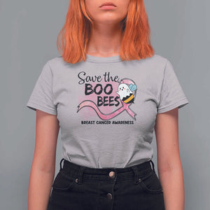 Funny Breast Cancer Halloween T Shirt For Women Save The Boobees Ghost Bee Pink Ribbon TS11 Ice Gray Print Your Wear