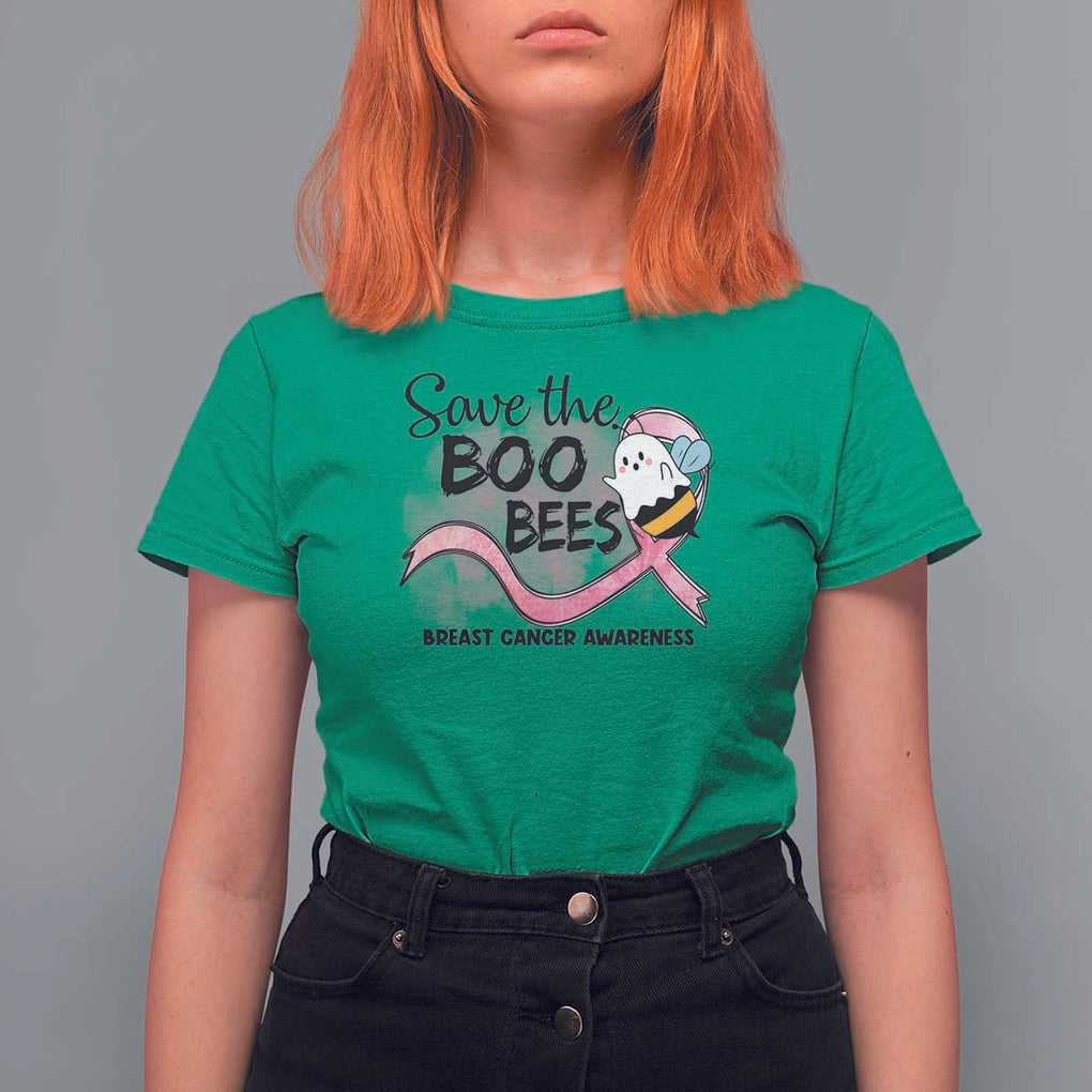 Funny Breast Cancer Halloween T Shirt For Women Save The Boobees Ghost Bee Pink Ribbon TS11 Irish Green Print Your Wear