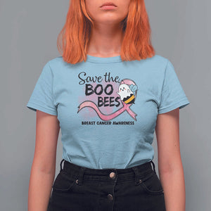Funny Breast Cancer Halloween T Shirt For Women Save The Boobees Ghost Bee Pink Ribbon TS11 Light Blue Print Your Wear
