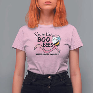 Funny Breast Cancer Halloween T Shirt For Women Save The Boobees Ghost Bee Pink Ribbon TS11 Light Pink Print Your Wear