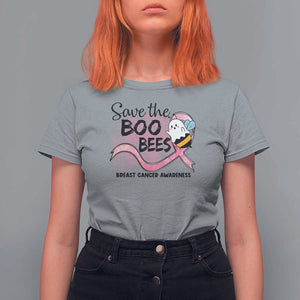 Funny Breast Cancer Halloween T Shirt For Women Save The Boobees Ghost Bee Pink Ribbon TS11 Sport Gray Print Your Wear