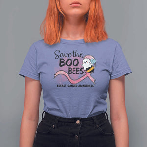 Funny Breast Cancer Halloween T Shirt For Women Save The Boobees Ghost Bee Pink Ribbon TS11 Violet Print Your Wear
