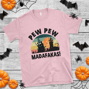Funny Black Cat Halloween T Shirt Pew Madafakas Witch Retro Vintage Bat TS11 Light Pink Print Your Wear