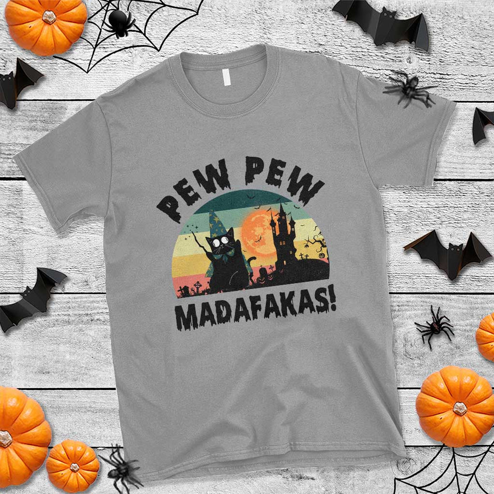 Funny Black Cat Halloween T Shirt Pew Madafakas Witch Retro Vintage Bat TS11 Sport Gray Print Your Wear