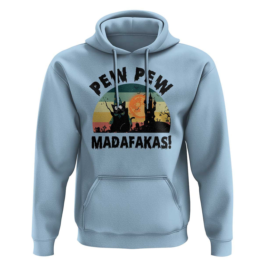 Funny Black Cat Halloween Hoodie Pew Madafakas Witch Retro Vintage Bat TS11 Light Blue Print Your Wear