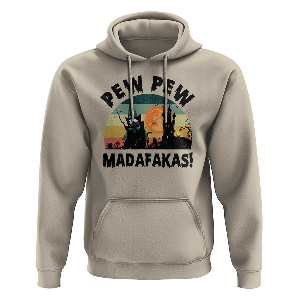 Funny Black Cat Halloween Hoodie Pew Madafakas Witch Retro Vintage Bat TS11 Sand Print Your Wear