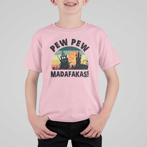 Funny Black Cat Halloween T Shirt For Kid Pew Madafakas Witch Retro Vintage Bat TS11 Light Pink Print Your Wear