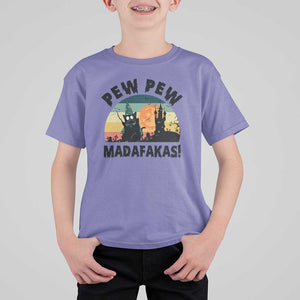 Funny Black Cat Halloween T Shirt For Kid Pew Madafakas Witch Retro Vintage Bat TS11 Violet Print Your Wear