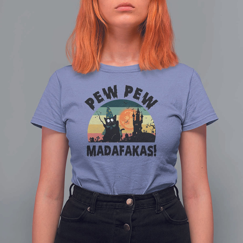 Funny Black Cat Halloween T Shirt For Women Pew Madafakas Witch Retro Vintage Bat TS11 Violet Print Your Wear