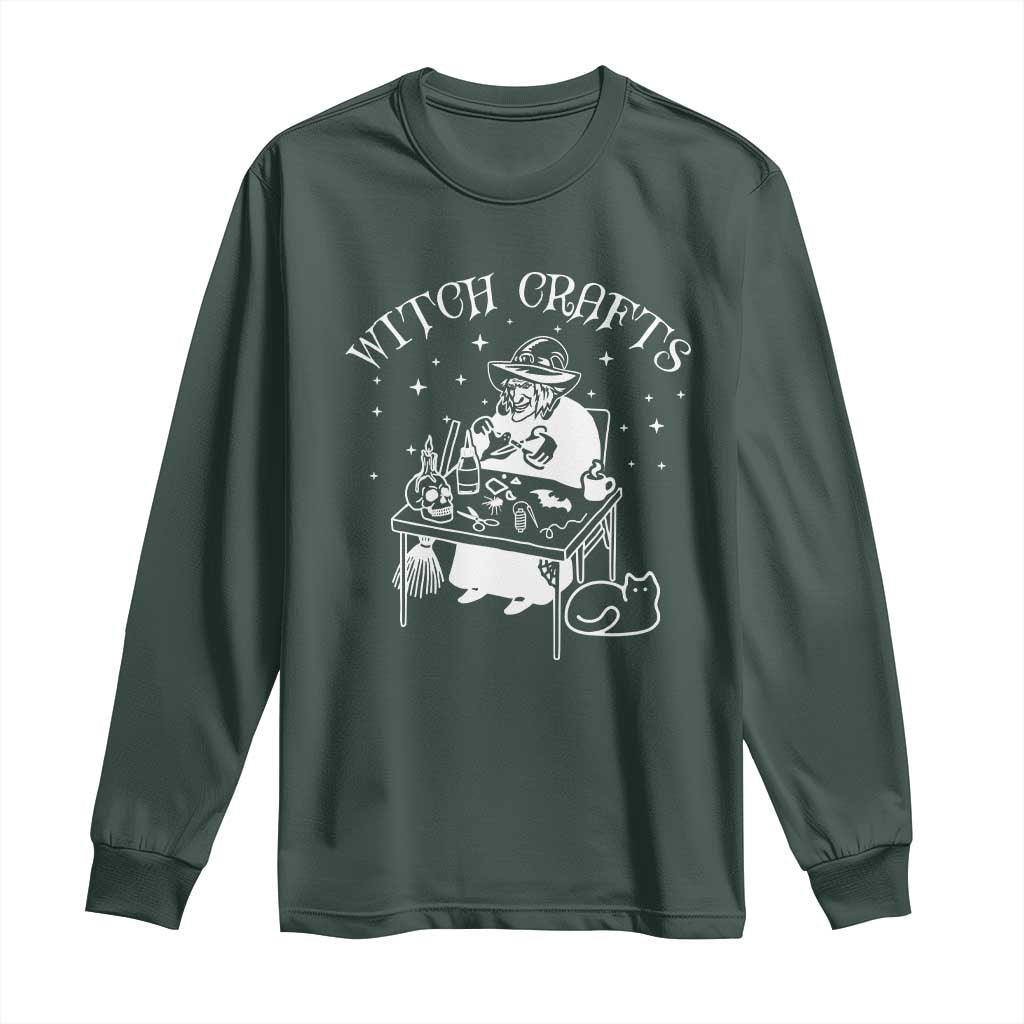 Funny Halloween Long Sleeve Shirt Witch Crafts Witchcraft Skull Cat Ghost TS11 Dark Forest Green Print Your Wear