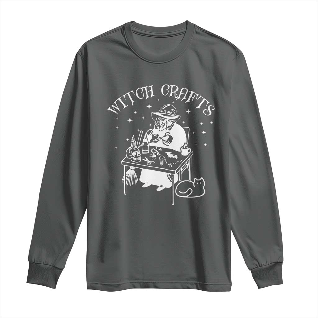 Funny Halloween Long Sleeve Shirt Witch Crafts Witchcraft Skull Cat Ghost TS11 Dark Heather Print Your Wear