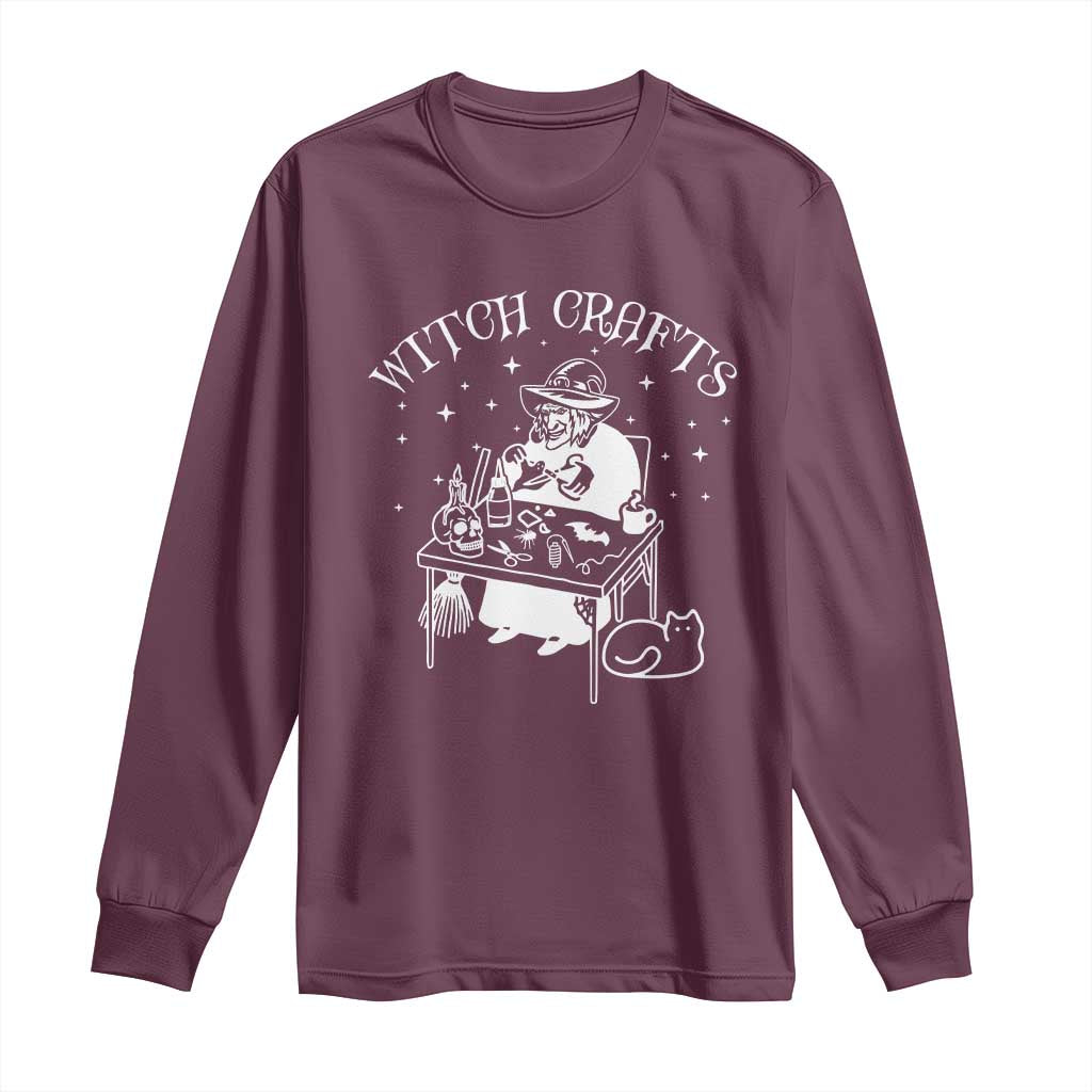 Funny Halloween Long Sleeve Shirt Witch Crafts Witchcraft Skull Cat Ghost TS11 Maroon Print Your Wear
