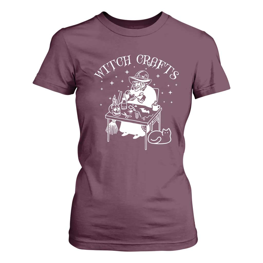 Funny Halloween T Shirt For Women Witch Crafts Witchcraft Skull Cat Ghost TS11 Maroon Print Your Wear