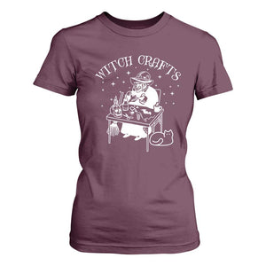 Funny Halloween T Shirt For Women Witch Crafts Witchcraft Skull Cat Ghost TS11 Maroon Print Your Wear