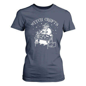 Funny Halloween T Shirt For Women Witch Crafts Witchcraft Skull Cat Ghost TS11 Navy Print Your Wear