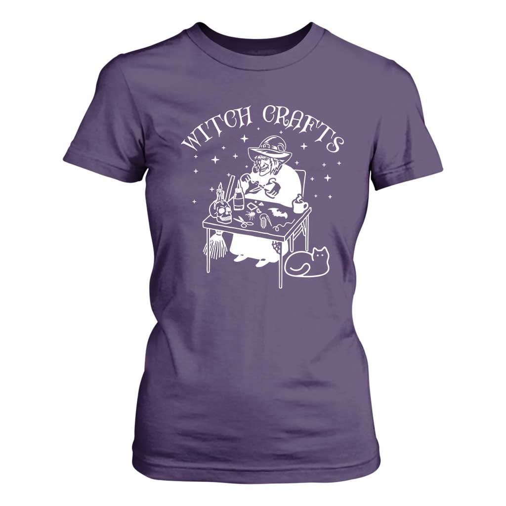Funny Halloween T Shirt For Women Witch Crafts Witchcraft Skull Cat Ghost TS11 Purple Print Your Wear