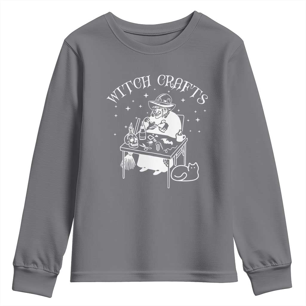 Funny Halloween Youth Sweatshirt Witch Crafts Witchcraft Skull Cat Ghost TS11 Charcoal Print Your Wear