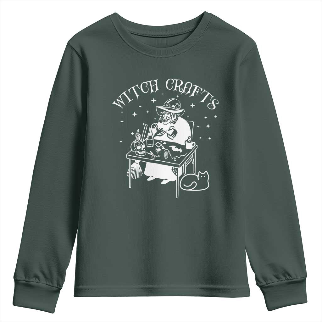 Funny Halloween Youth Sweatshirt Witch Crafts Witchcraft Skull Cat Ghost TS11 Dark Forest Green Print Your Wear