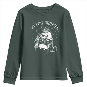 Funny Halloween Youth Sweatshirt Witch Crafts Witchcraft Skull Cat Ghost TS11 Dark Forest Green Print Your Wear