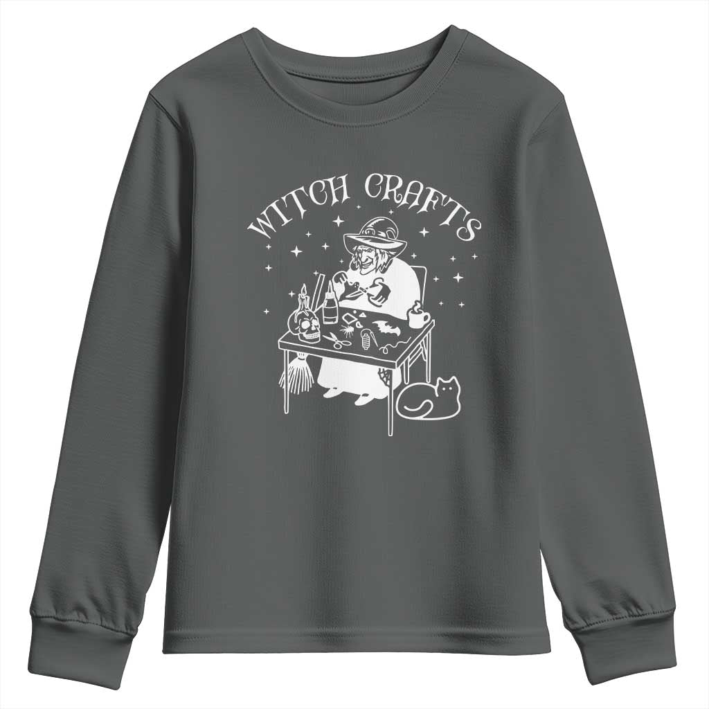 Funny Halloween Youth Sweatshirt Witch Crafts Witchcraft Skull Cat Ghost TS11 Dark Heather Print Your Wear