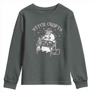 Funny Halloween Youth Sweatshirt Witch Crafts Witchcraft Skull Cat Ghost TS11 Dark Heather Print Your Wear
