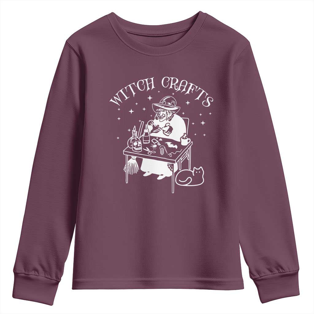 Funny Halloween Youth Sweatshirt Witch Crafts Witchcraft Skull Cat Ghost TS11 Maroon Print Your Wear