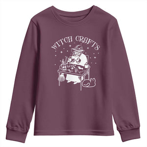 Funny Halloween Youth Sweatshirt Witch Crafts Witchcraft Skull Cat Ghost TS11 Maroon Print Your Wear