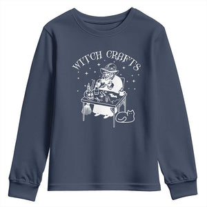 Funny Halloween Youth Sweatshirt Witch Crafts Witchcraft Skull Cat Ghost TS11 Navy Print Your Wear