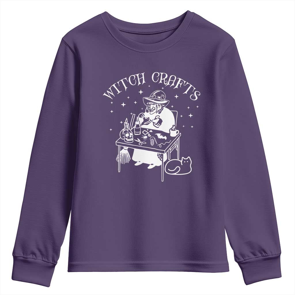 Funny Halloween Youth Sweatshirt Witch Crafts Witchcraft Skull Cat Ghost TS11 Purple Print Your Wear
