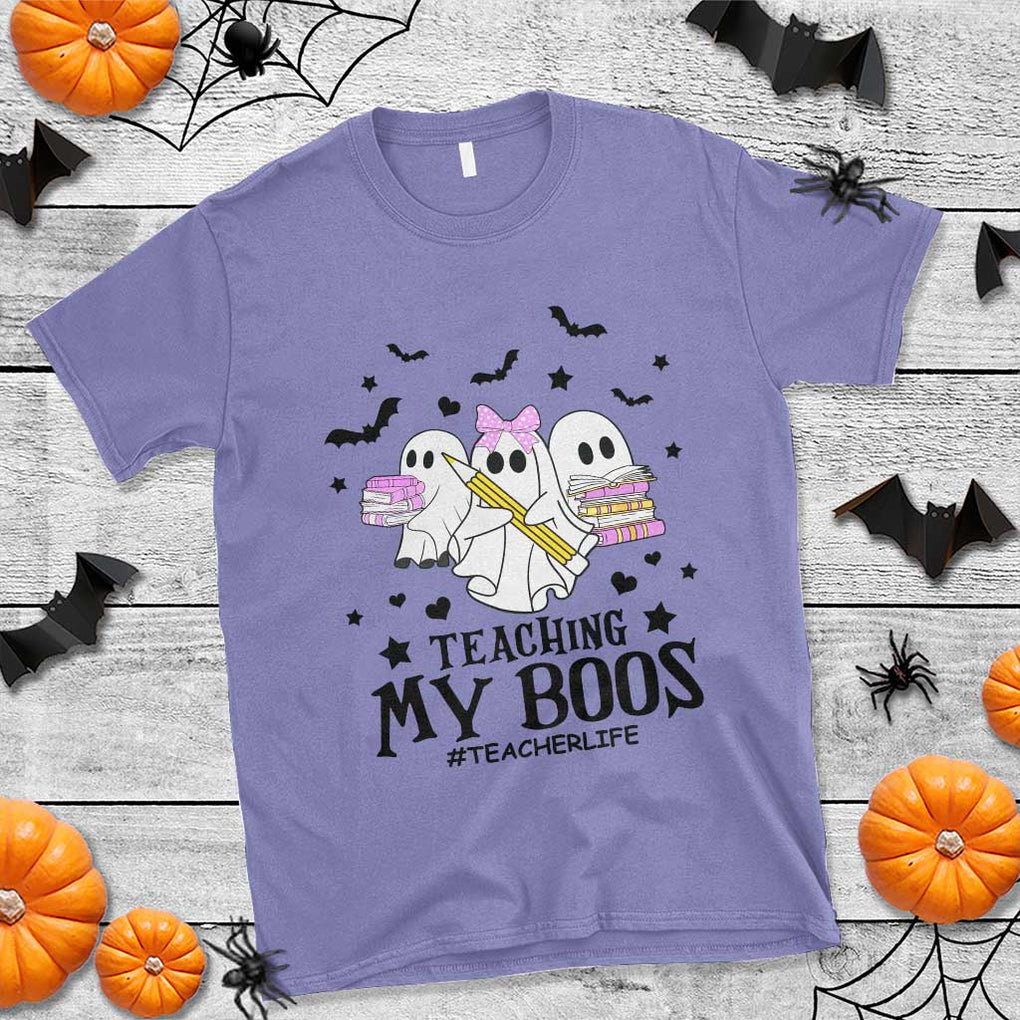 Funny Teacher Halloween T Shirt Teaching My Boos Teacherlife Ghost Pencil Book TS11 Violet Print Your Wear