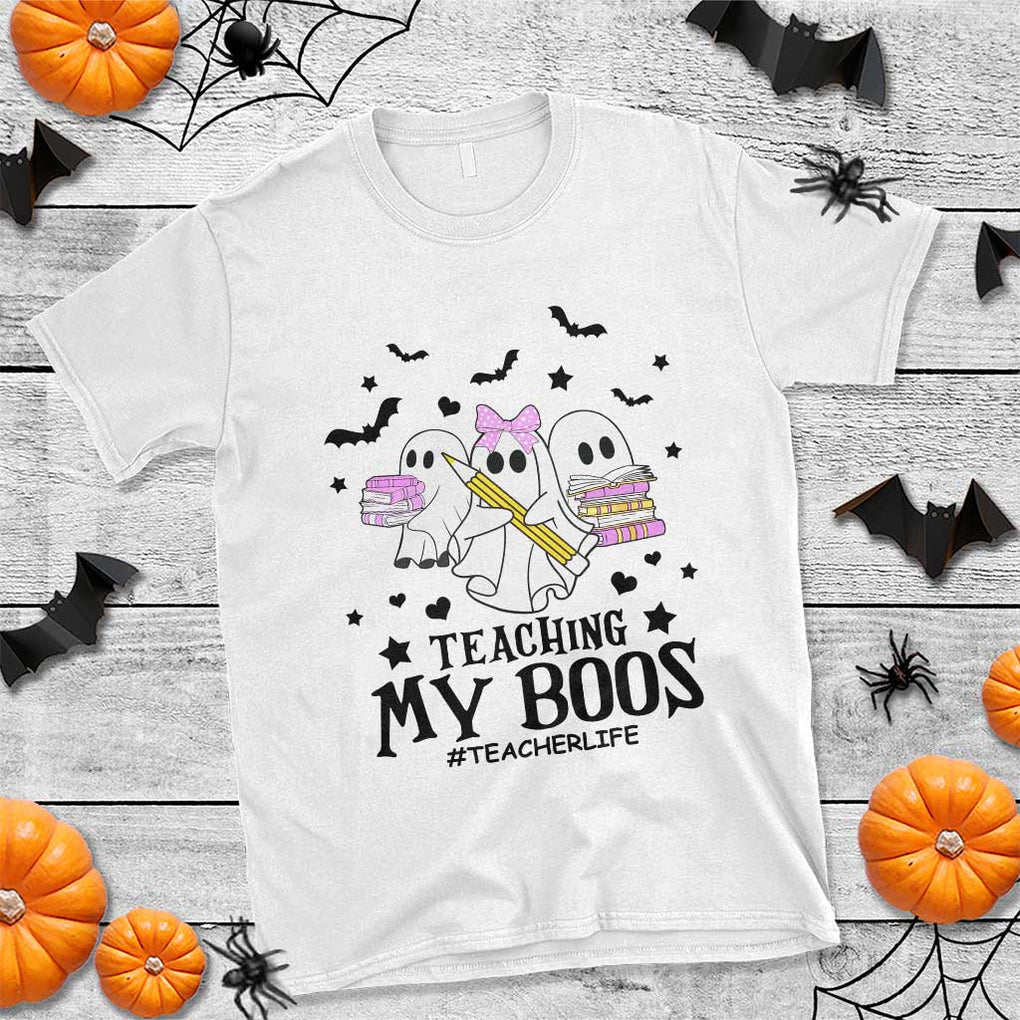 Funny Teacher Halloween T Shirt Teaching My Boos Teacherlife Ghost Pencil Book TS11 White Print Your Wear