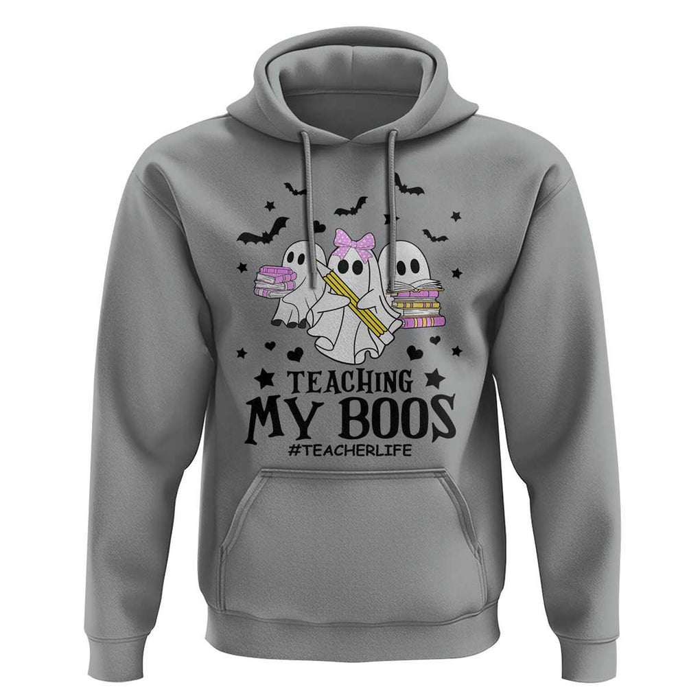 Funny Teacher Halloween Hoodie Teaching My Boos Teacherlife Ghost Pencil Book TS11 Sport Gray Print Your Wear