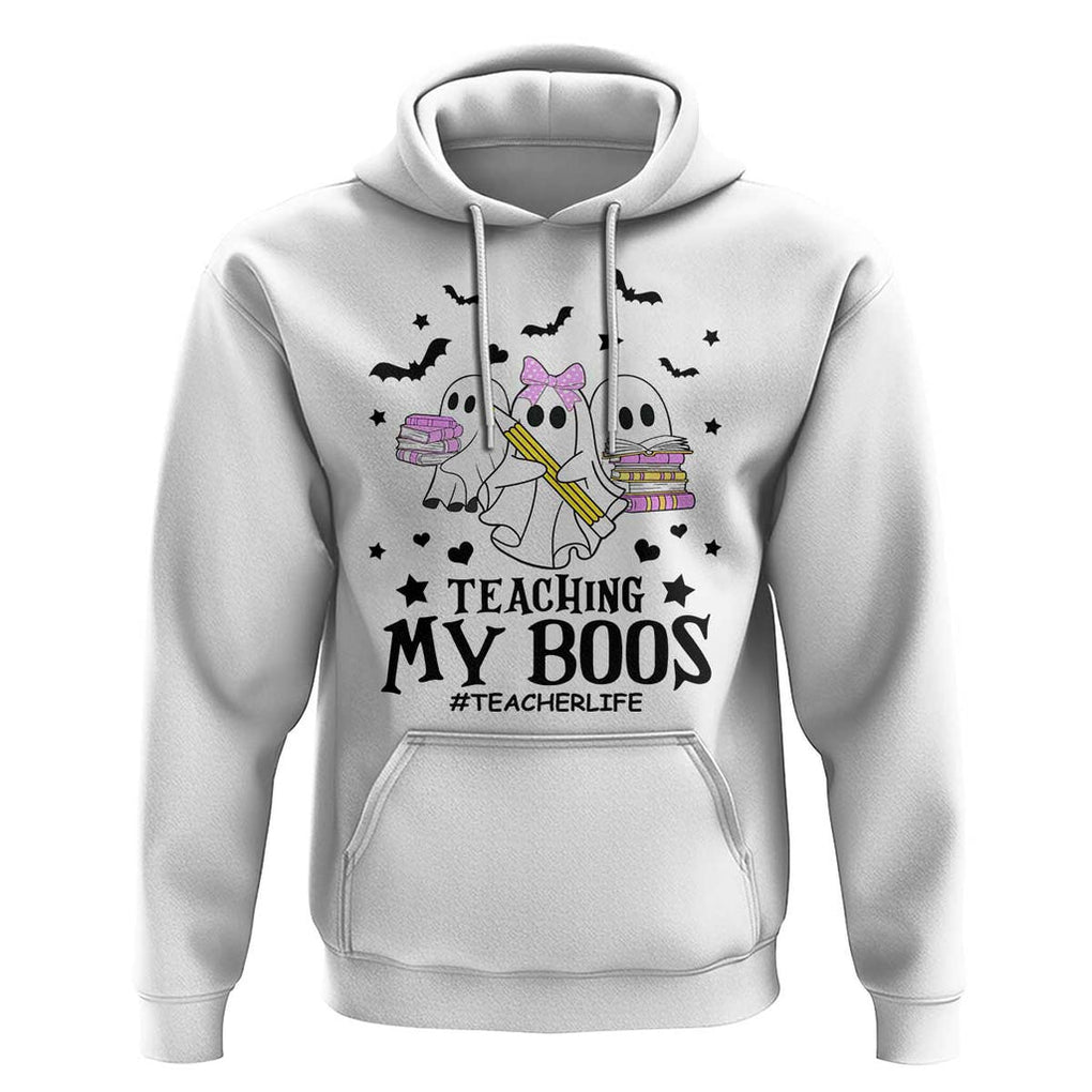 Funny Teacher Halloween Hoodie Teaching My Boos Teacherlife Ghost Pencil Book TS11 White Print Your Wear