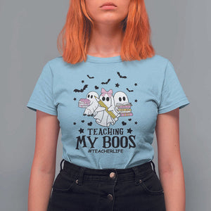 Funny Teacher Halloween T Shirt For Women Teaching My Boos Teacherlife Ghost Pencil Book TS11 Light Blue Print Your Wear