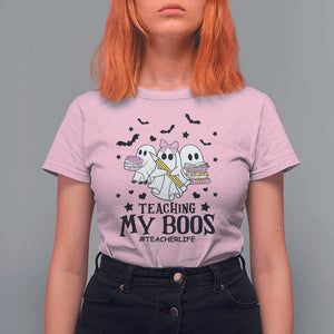 Funny Teacher Halloween T Shirt For Women Teaching My Boos Teacherlife Ghost Pencil Book TS11 Light Pink Print Your Wear