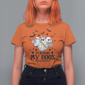 Funny Teacher Halloween T Shirt For Women Teaching My Boos Teacherlife Ghost Pencil Book TS11 Orange Print Your Wear