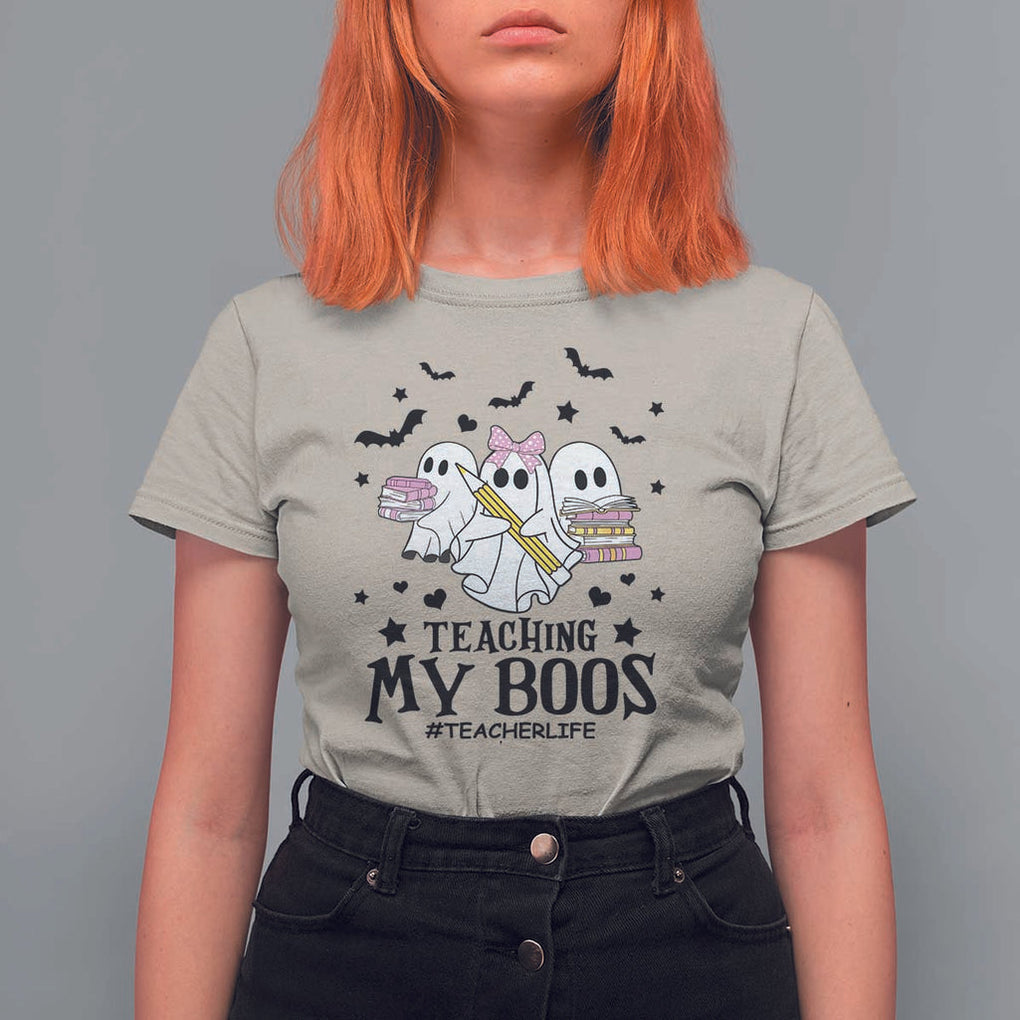 Funny Teacher Halloween T Shirt For Women Teaching My Boos Teacherlife Ghost Pencil Book TS11 Sand Print Your Wear