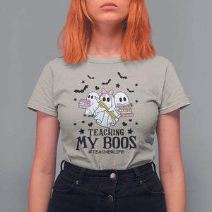Funny Teacher Halloween T Shirt For Women Teaching My Boos Teacherlife Ghost Pencil Book TS11 Sand Print Your Wear